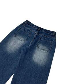 UMINOW Women's Long Straight Leg Denim Jeans, Casual Style, With Pockets, Button And Zipper Details, Non-Stretch Fabric Fall - Blue - View 7