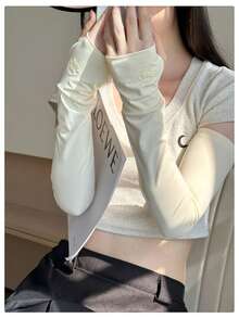 1 Pair Women's Summer Ice Silk Sun Protection Arm Sleeves, Loose Fit Cooling Arm Guards, Fashion Solid Color Driving Arm Covers, Plus Size Design, Suitable For Driving, Summer Daily Wear, Outings, Music Festivals, Can Be Paired With Gloves, Also Suitable For Parties And Other Occasions. Ice Silk Summer Sun Protection Women's Loose Arm Sleeves, Fashion Solid Color Driving Arm Covers - Multicolor - View 8