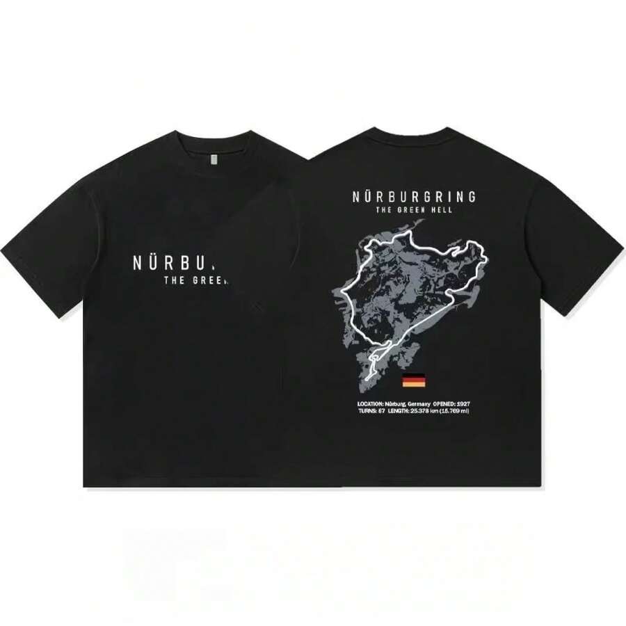 2026 Men's T-Shirt With Nürburgring Camia North Loop Track Map, Made Of Pure Cotton, Summer Casual Wear For Car Enthusiasts - 2 - View 1