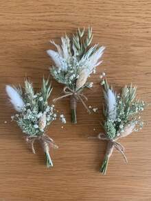 1/2/4/6/12pcs Artificial Mini Faux Flower Bouquets, Suitable For Home Table Centerpiece Decoration, Party Cake Decoration, Artificial Boutonniere For Groom And Groomsmen, Bohemian Style Vintage Wedding Party Prom Decoration, Gift For Bridal Party - White-green - View 1