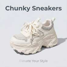 35-40 Size Rhinestone Decorated Mesh Thick Sole Solid Color Sports Lace-Up Commuter Chunky Sneakers Outdoor All Season Rhinestone Height Increasing - White - View 6