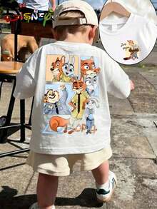 Zootopia Nick Wilde Judy Hopps Front Back Dual Print Kids White Short Sleeve Disney CasualChildren Tee - White - View 1