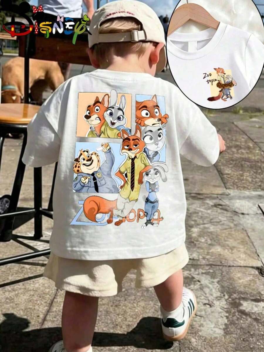 Zootopia Nick Wilde Judy Hopps Front Back Dual Print Kids White Short Sleeve Disney CasualChildren Tee - White - View 1