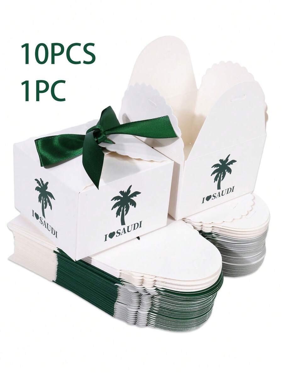 10個/1個附緞帶禮物盒,綠色緞帶紙製糖果盒,適用於婚禮餅乾巧克力小禮物/國慶禮物盒 - 查看 1