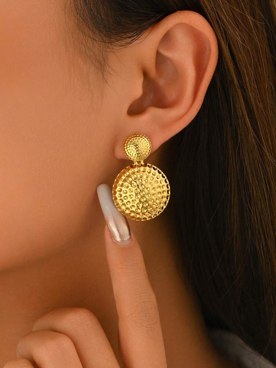 1 Pair Stainless Steel Geometric Pendant Minimalist Fashion Women's Earrings - Gold 1435 - View 1