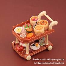1 Set Mini Food Cart Set, Includes 1 Mini Food Cart And 10 Random Mini Food Models - Adult Mini Kitchen Toy Set, Miniature Objects, Dollhouse Miniature Models, Cute Small Figurines, Micro Landscape Cute Miniature Decorations, Miniature Models, Mini Objects - Multicolor - View 12