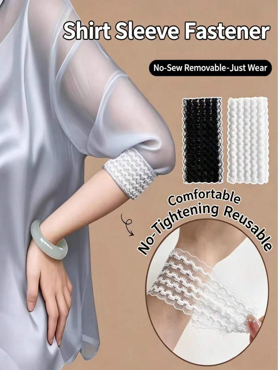 4/2 Pieces Anti-Slip Adjustable Arm Bands - Ribbon-Style Cuff Decoration Strips, Detachable And Adjustable In Length, Suitable For Jackets, Sweaters, Coats, Shirts, Hoodies, Suits. Comfortable And Not Tight. Available In Black/White Colors. - C - View 1
