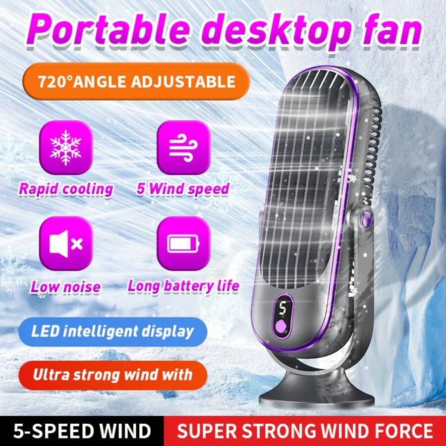 USB 桌面風扇/便攜式風扇/小風扇/靜音風扇 - 1200mAh 可充電高效能鋰電池，雙馬達 720° 環繞冷卻風扇 | 冷卻桌面風扇，靜音運作，高品質無刷馬達，5 段風速 - 適用於辦公室、旅行、臥室、露營等，時尚設計，涼爽舒適，便攜式風扇，適用於居家辦公室臥室旅行露營露營車戶外 | 完美禮物