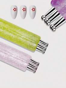 1pc Petal Pattern Nail Art Brush + Acrylic Color Card Stick, Multi-Color Acrylic Fiber Nail Art Pen, DIY Nail Art Creation Portable Nail Art Tool Travel Essential Accessory. Cute Petal Print Nail Art Brush Acrylic Color Card Stick Set, Single Pack Line Painting Pen, Home DIY Nail Art Display Stick Portable Nail Art Tool - Multicolor - View 3