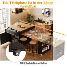 Extendable Kitchen Island (120-184 Cm) With Drawers And Casters, Mobile Island With Wood-Effect Top, Versatile Countertop For Kitchen, Dining Room And Bar, White - 黑色 - 查看 10