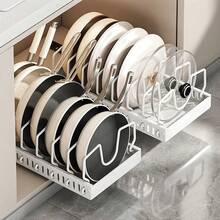 Stainless Steel Cookware & Pan Organizer Rack With Pull-Out Lid Storage Box, Suitable For All Seasons, Designed For Under Cabinet Installation, Adjustable Dividers For Kitchen Cabinets And Baking Supplies - Multicolor - View 16