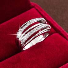 1件寬版線條設計立方氧化鋯鑲嵌女款戒指，適合日常配戴 - 彩色 - 查看 22