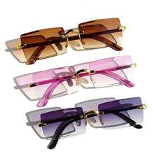 3pcs Square Frameless Gradient Dyed Fashionable Glasses For Elegant Dressing, Suitable For Family Travel, Summer Beach Vacation, Outdoor Travel - 多色 - 查看 17