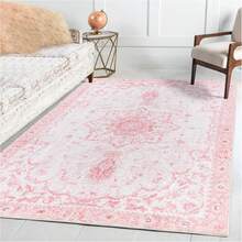Area Rug 5x7 - Vintage Floral Honeycomb Non Slip Backing Carpet - Pink Softer Thicker Faux Wool Rug - Foldable & Machine Washable Rugs For Living Room Bedroom Nursery Room Home Office - 多色DT5 - 查看 9