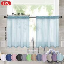 1 pieza Cortina semitransparente de color liso y peso ligero, cortina semi-transparente para media ventana con bolsillo para la barra, adecuada para decoración de cocina, baño y cafetería - Multicolor - Ver 16