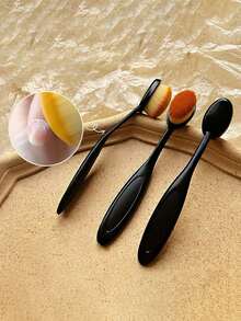 3/2/1pc Black Nail Brush, Cleaning Brush, Mirror Powder Brush, Dusting Brush, Concealer Brush Multi-Function Makeup Brush Set, Soft And Portable - Multicolor - View 3