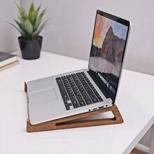 2pcs Ergonomic Bamboo Laptop Stand - Adjustable Height Portable Desktop Support, Wide Base Stable Support, Suitable For Laptops, Bamboo Material Office Desk Riser, Suitable For Office, Bedside And Travel, Vintage Style Office Accessory - A - View 9