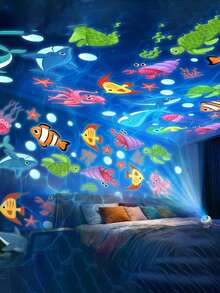 1pc 360° Rotating LED Starry Ocean Projection Night Light, Dynamic Projection Lamp, Rechargeable/USB Powered Adjustable Atmosphere Light, Suitable For Baby Room, Living Room And Game Room Decoration, Ocean Theme Projection (Battery Capacity 800mAh) - Ocean Projection Light - View 2