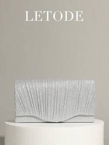 LETODE Shiny Elegant Envelope Clutch, Women's Evening Bridal Wedding Wallet, With Detachable Metal Chain, Suitable For Weddings And Parties, Multifunctional Handbag, Cocktail Party Wedding New Wallet Banquet Bag - Silver - View 1