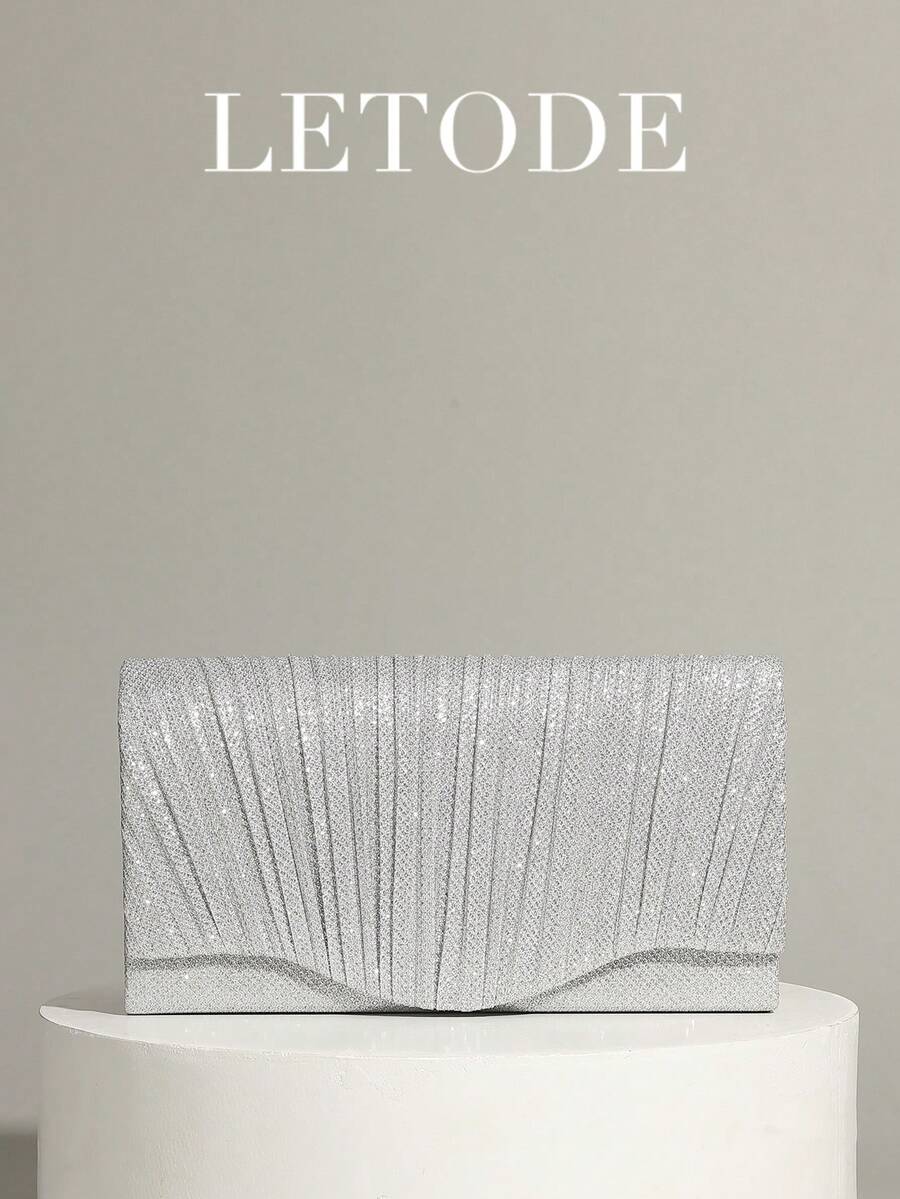 LETODE Shiny Elegant Envelope Clutch, Women's Evening Bridal Wedding Wallet, With Detachable Metal Chain, Suitable For Weddings And Parties, Multifunctional Handbag, Cocktail Party Wedding New Wallet Banquet Bag - Silver - View 1