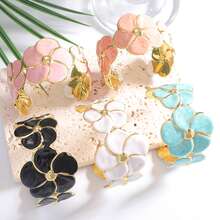 3D Floral Open Cuff Bracelet - Romantic Vintage Style Hand Accessory, Daily Commute/Date/Vacation, Gold Trim+Multiple Colors Available+Exquisite Petals - Multicolor - View 2