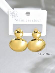 1 Pair Round Stainless Steel Geometric Pendant Minimalist Fashion Women's Earrings - Gold 1436 - View 3