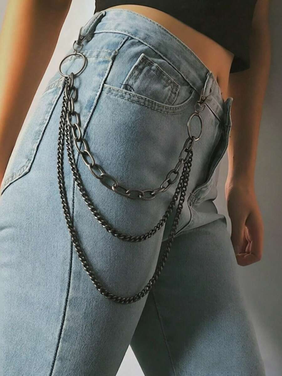 1pc Women's Gun Color Hip Hop Punk Style Fashion Popular Multi-Layer Tassel Pants Chain, Suitable For Halloween Party Or Daily Wear - Gun Black - View 1