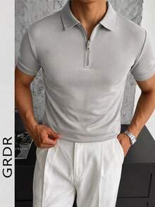 GRDR 男士时尚 Polo 领纯色短袖 T 恤 | 精致设计 | 夏季必备 | 百搭易穿 | 展现您的时尚风格 - 淺灰色 - 查看 7