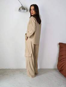 Women's Chic Velvet Winter Set - Champagne - View 3
