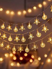 4.92ft/9.84ft/19.68ft LED Crystal Ball Star String Lights, Battery Powered Bubble Star Fairy Lights For Home, Garden, Camping, Party, Wedding, Birthday, Yard Decor - Yellow - View 12