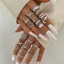 20Pcs Minimalist Gold Stackable Ring Set, Asymmetric Hollow Twist Chain Multi Style Knuckle Rings, Women Stacking Finger Jewelry - 20pcs - View 5