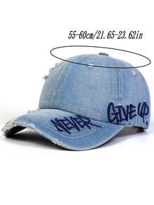 1 buah Topi Baseball Sobek Lusuh, Bordir Huruf NEVER GIVE UP, Topi Ayah Lembut, Gaya Hip Hop Streetwear, Topi Pelindung Matahari yang Dapat Diatur, Unisex - A - View 5
