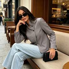 Women Commute High Street Blazers Fashion Women Stand Collar Blazer Elegant Vintage Lady Blazers - Grey - View 4