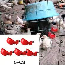 5pcs Automatic Poultry Watering System, Red Plastic Chicken Waterer - Duck, Goose, Turkey, Rabbit No Electricity Self-Filling Waterer Set - Feeder - View 6