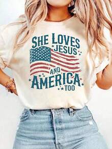 1 Pack Of Girls' Casual Printed Round Neck Short Sleeve T-Shirts, Summer Clothes For Young Students - Apricot 5 - View 1