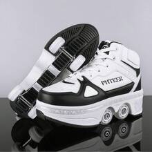 4-Wheel Roller Shoes, Switchable Walking And Skating Modes - Black and White - View 5