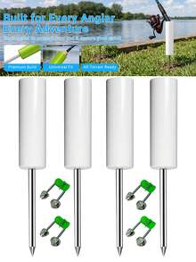 5pcs/Set Ground Fishing Rod Holder/Fishing Rod Stand + 4pcs Free Alarm Bells, Shore Fishing Rod Support Stand, Reinforced PVC Material, Suitable For Outdoor Fishing, Black Pit, Freshwater, Saltwater - Multicolor - View 2