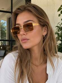 1 Pair Of Women's Metal Square Fashion Glasses, Fashion Glasses, Lightweight And Luxurious, Women's Glasses, Y2K Music Festival, Summer Beach Vacation - Multicolor - View 8
