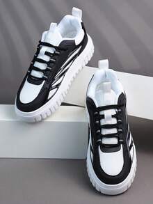 Men's Athletic Shoes, Casual Running Shoes, Jogging Shoes, Walking Shoes, Low-Top Fashion Gradient Color Sneakers, Tennis Street Style - Black and White - View 3