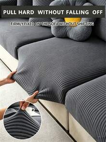 1PC Solid Color Fleece Sofa Seat Cover, Soft Plush Sofa Seat Cover, Elastic Comfortable, Suitable For All Seasons, Warm, Minimalist Style, Anti-Slip Anti-Fouling, Elastic, Machine Washable, Suitable For Backrest Cover/1/2/3/4/L-Shaped Chaise Sofa, With Armrests And Backrest, Living Room, Bedroom, Study (Pillow Case Not Included) - Dark Grey - View 4
