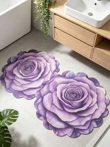 1pc Purple Floral Asymmetric Shaped Bath Mat, Bathroom Rug, Door Mat, Small Rug, Carpet, Floor Mat, Home Decor, Area Rug, Outdoor Mat, Home Decoration, Area Carpet, Bedroom Rug, Washable Carpet - Multicolor G - View 5