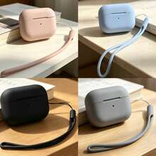 Solid Color Silicone Minimalist Protective Case For AirPods Pro 2 And Pro 3, Comes With Matching Color Lanyard - Light Blue - View 3