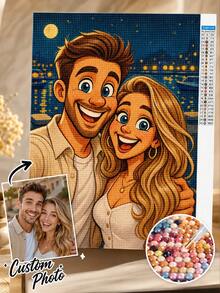 طقم رسم الماس المخصص بالصور، فن الماس 5D المخصص بالكامل، رسم كرتوني شخصي DIY، ديكور جداري هدية للزفاف والذكرى السنوية - متعدد الألوان - مشاهدة 1