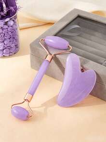 2 Pieces Set Of Facial Massage And Scraping Tools: Including 1 Double Headed Massage Roller And 1 Heart-Shaped Scraping Board. Helps Reduce Facial Swelling, Nourish Sensitive Skin, And Showcase Natural Radiance. Can Relax Muscles And Reduce Wrinkles. - A - View 9