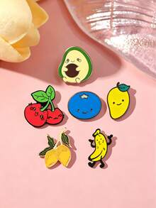 1/6pcs Cartoon Fresh Fruit Brooch, Multiple Styles Available, Small & Exquisite, Fixed Collar Anti-Exposure Decorative Pin For Backpack, Clothing, Student Daily Decoration - Multicolor - View 1
