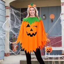 2pcs/3pcs Women's Halloween Pumpkin Costume Set, Adult Pumpkin Cape With Shoulder Straps And Bag, Women's Halloween Outfit - Multicolor - View 5