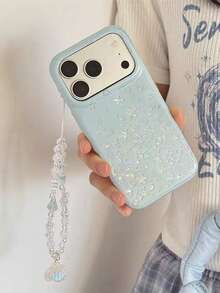 Chaîne de téléphone transparente à perles esthétique sirène Y2K, cordon de poignet avec breloques de coquillage irisé et de fleur, accessoire kawaii pour adolescentes - Multicolore - Voir 2