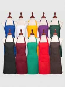 Unisex Black Apron, Solid Color Apron, Tie-Up Waterproof Apron, Multiple Colors Available, Durable Polyester Fabric, Machine Washable, Suitable For Cooking, Outdoor Sports And Kitchen Activities, Applicable For Chefs, Cooking, Grilling - Multicolor - View 7