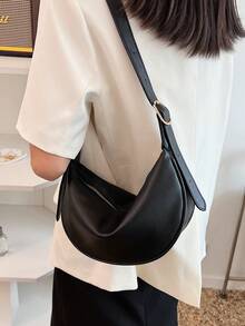 Fashion Solid Color Minimalist Large Capacity Zipper Shoulder Bag, Suitable For Women Shopping, Dating, Commuting And Daily Use - Black - View 5
