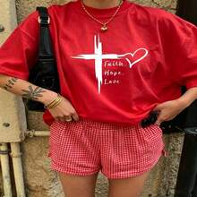 Heartfelt Daily Casual Graphic T-Shirt 100% Cotton Oversized Soft Breathable Casual Crewneck Short Sleeve Top Aesthetic Daily Cute Minimalist Vintage Retro Vibe  Basic Casual Wearers Fashion Lovers Daily Outfit Enthusiasts Gift Givers - 紅色 - 查看 18